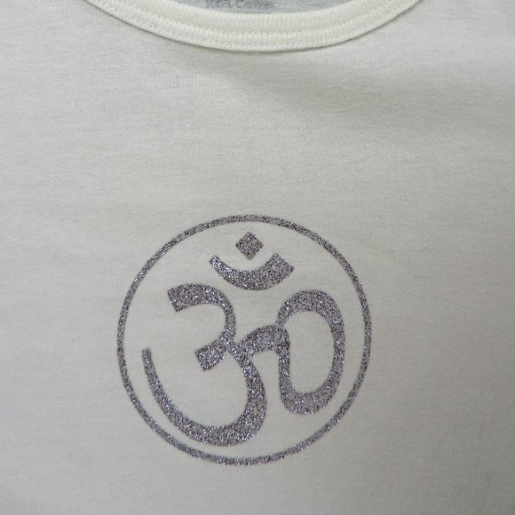 OM Yoga shirt White with glitter OM M EUC - Picture 2 of 3